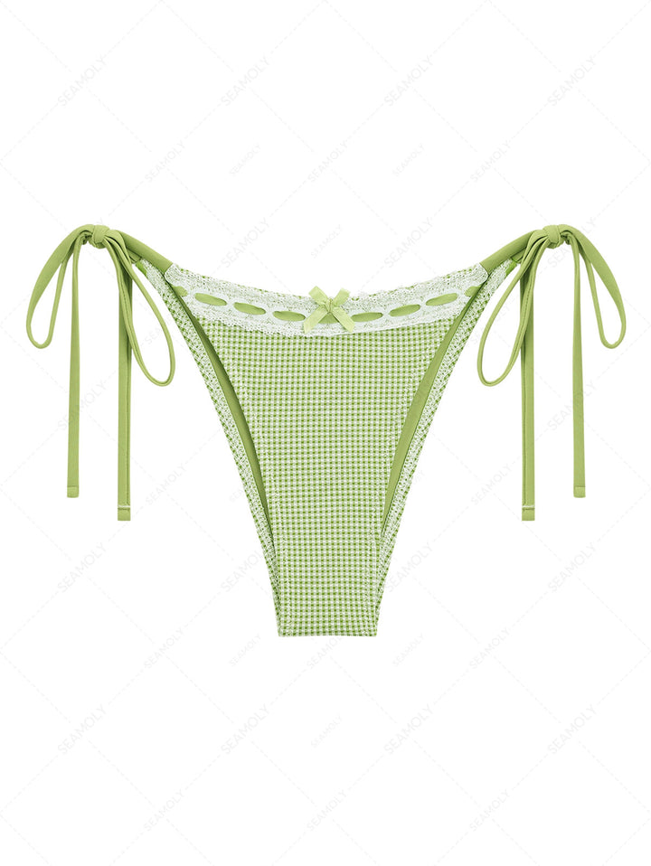 Green Gingham Lace Bowknot Tie Side Cheeky Bikini Bottom
