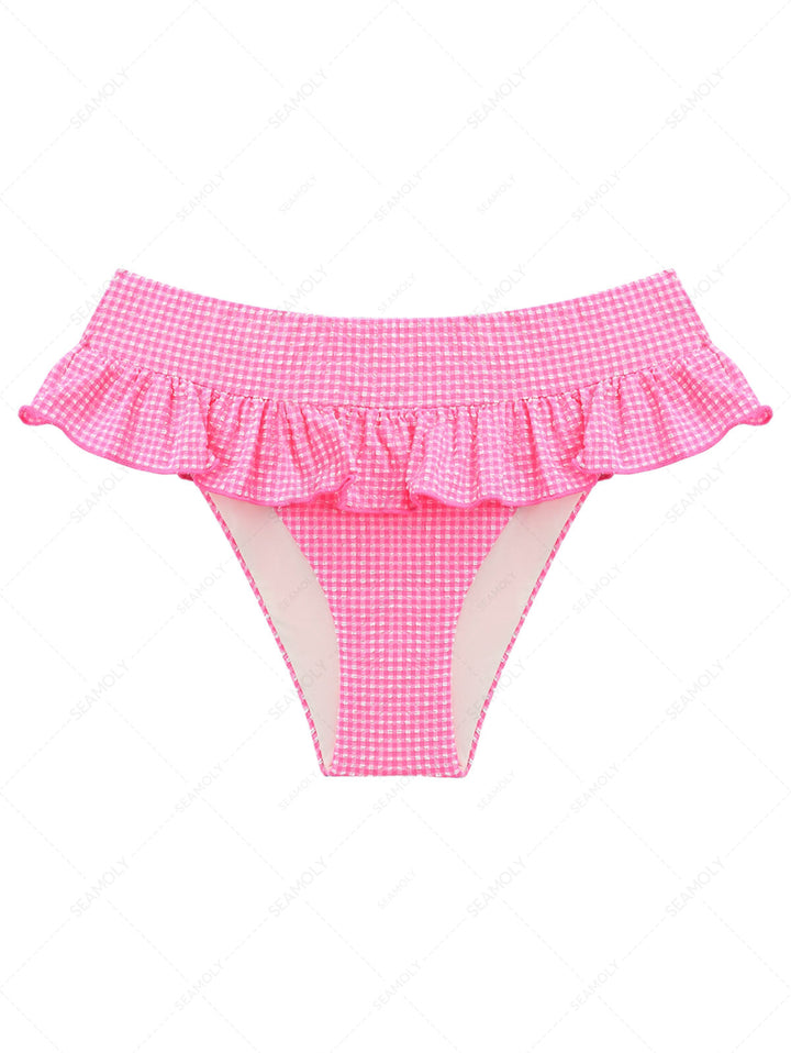 Light Pink Bubble Grid Peplum Skirted Low Rise Bikini Bottom