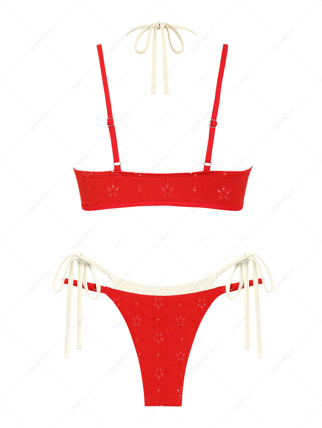 Seamolly 3 Piece Recycled Fabric Jacquard String Double Layer Cheeky Boyshort Bikini Set