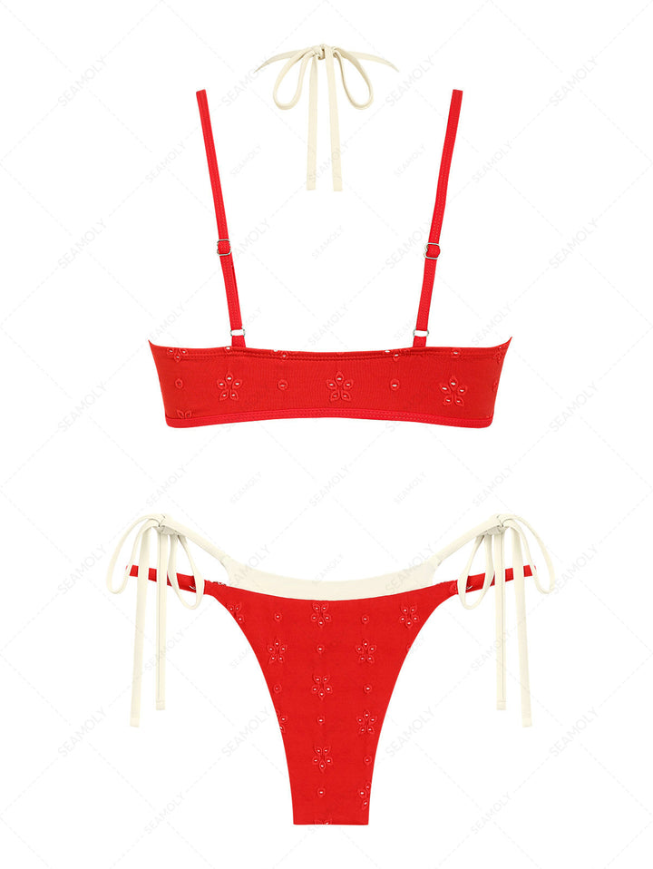 Seamolly 3 Piece Recycled Fabric Jacquard String Double Layer Cheeky Boyshort Bikini Set