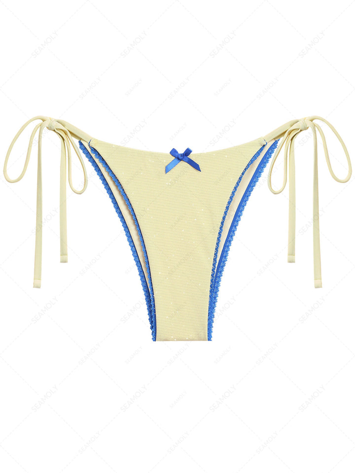 Yellow Glitter Sparkly Lace Bowknot Tie Side Cheeky Bikini Bottom
