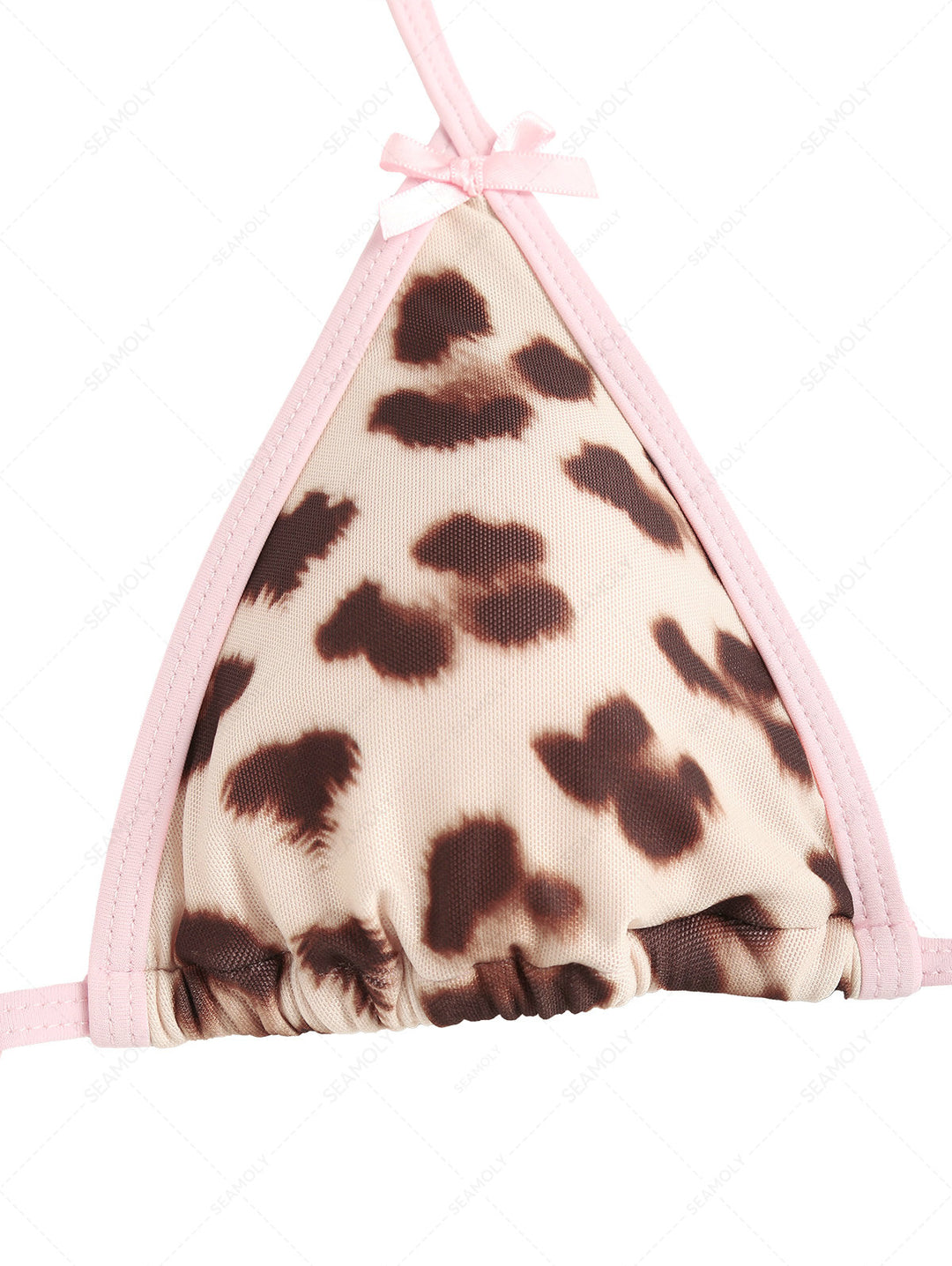 Seamolly Leopard Print Bowknot Contrast Binding String Tanga Bikini Set