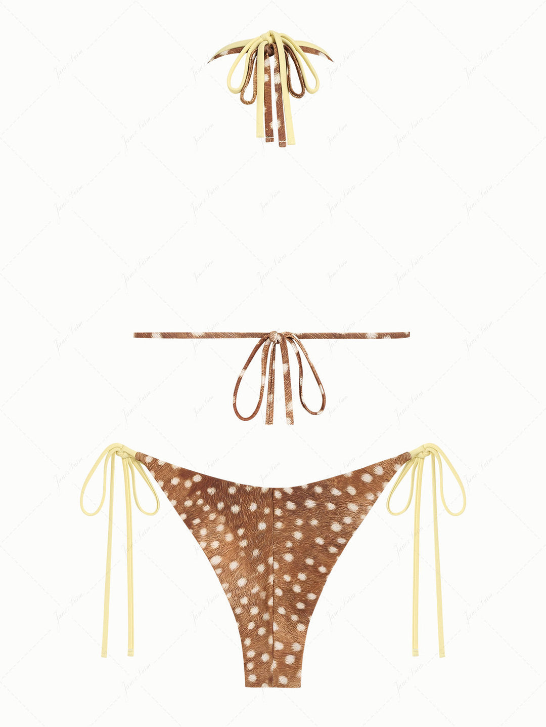 Brown Deer Print O Ring Double Layer Top & Cheeky Brazilian Bottom Bikini Set