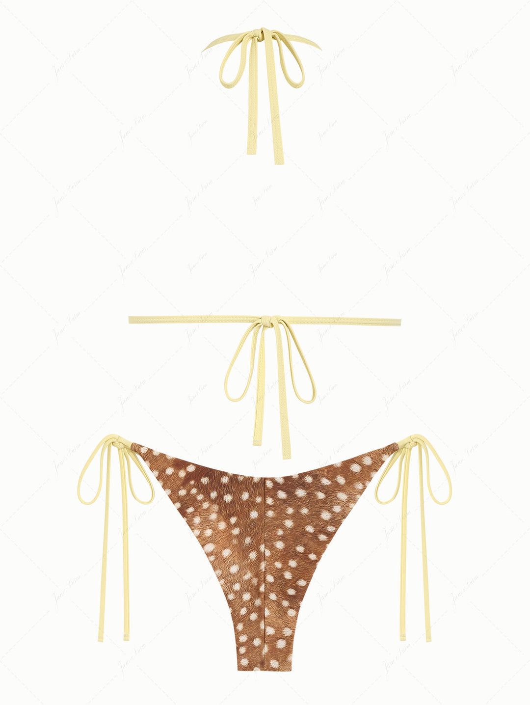 Brown Deer Print Bowknot Contrast Binding Triangle Top & Cheeky Brazilian Bottom Bikini Set