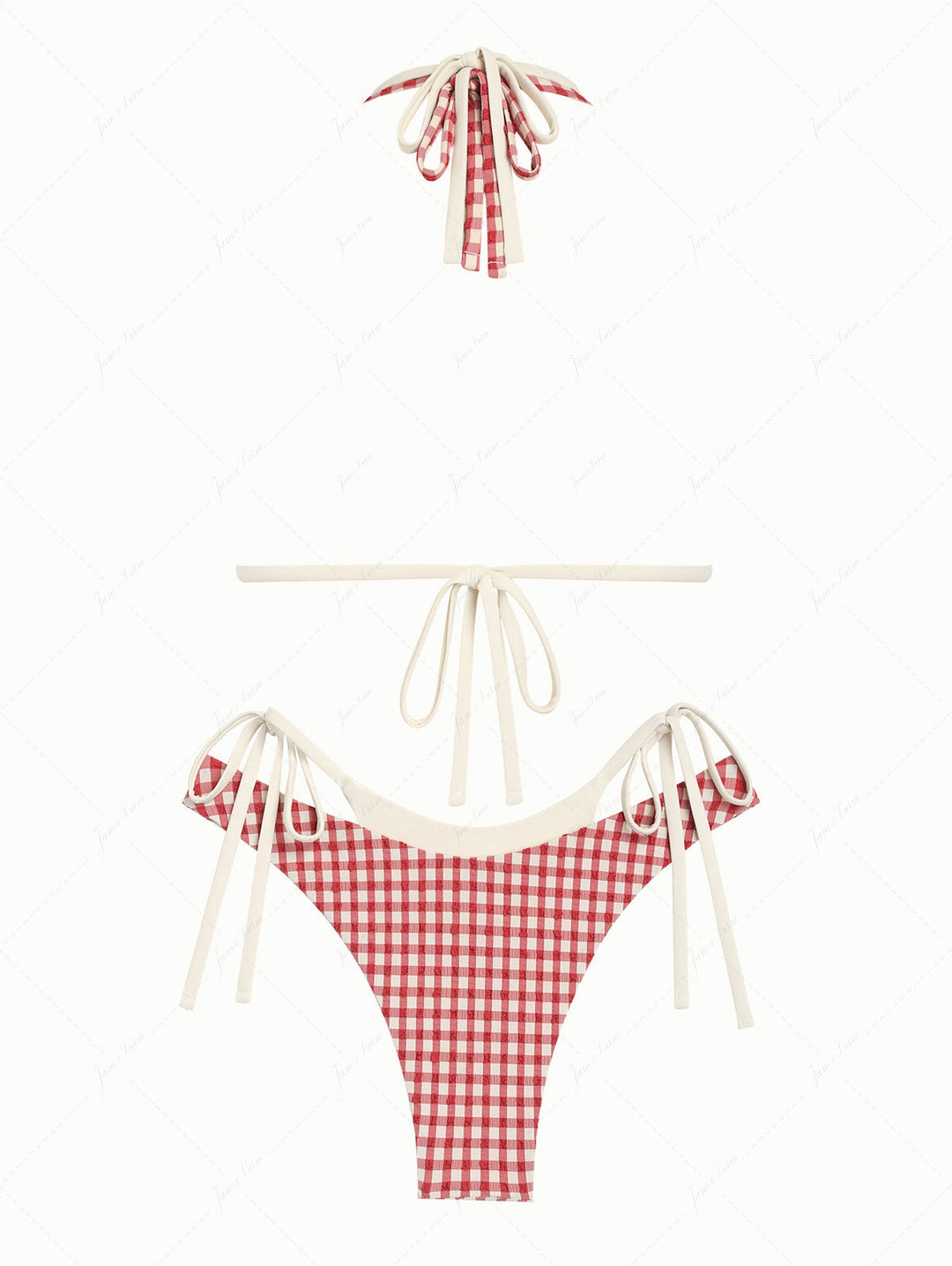 Pomegranate Red Gingham Textured O Ring Double Layer Bikini Set