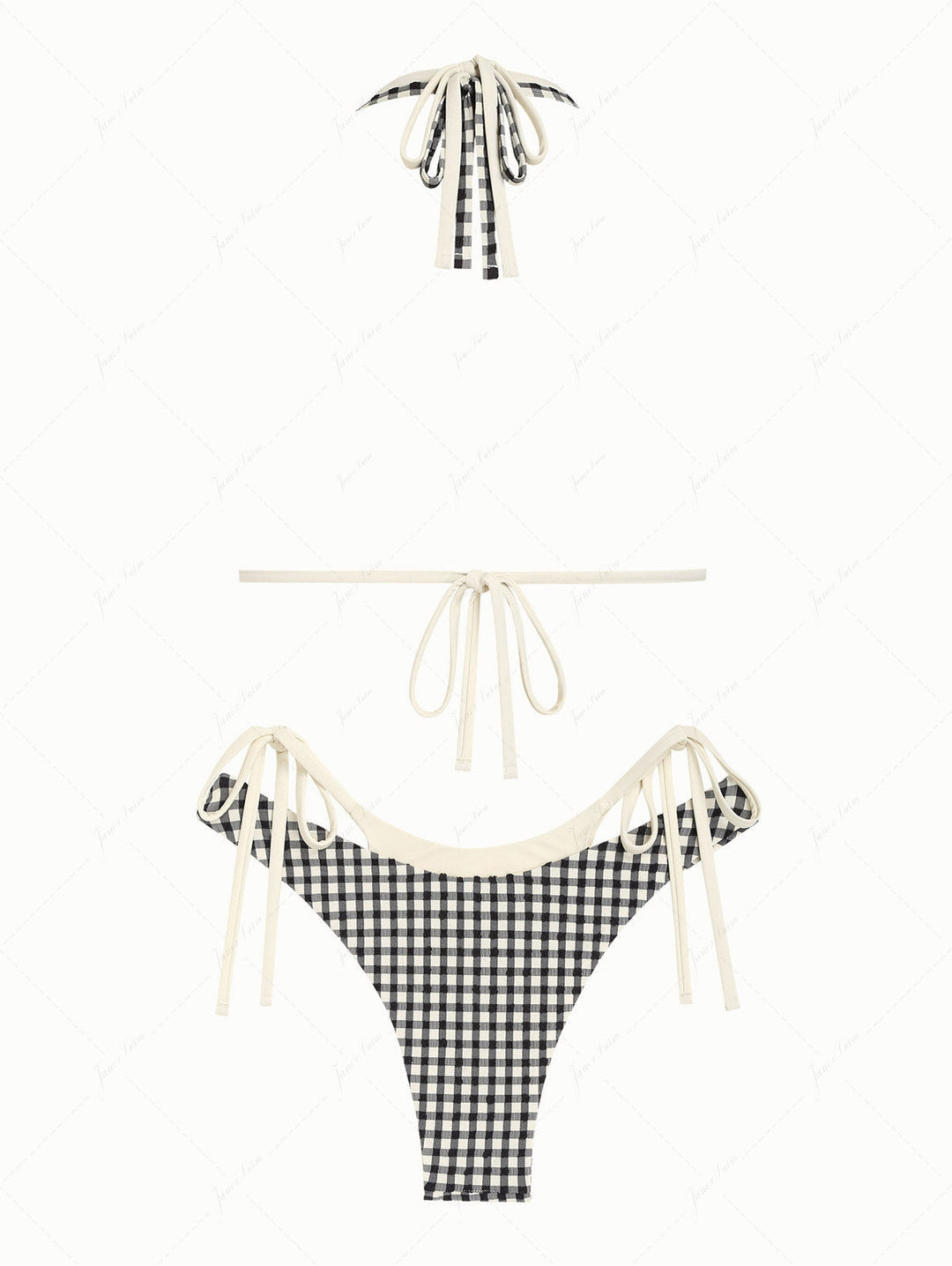 Black Gingham Textured O Ring Double Layer Bikini Set