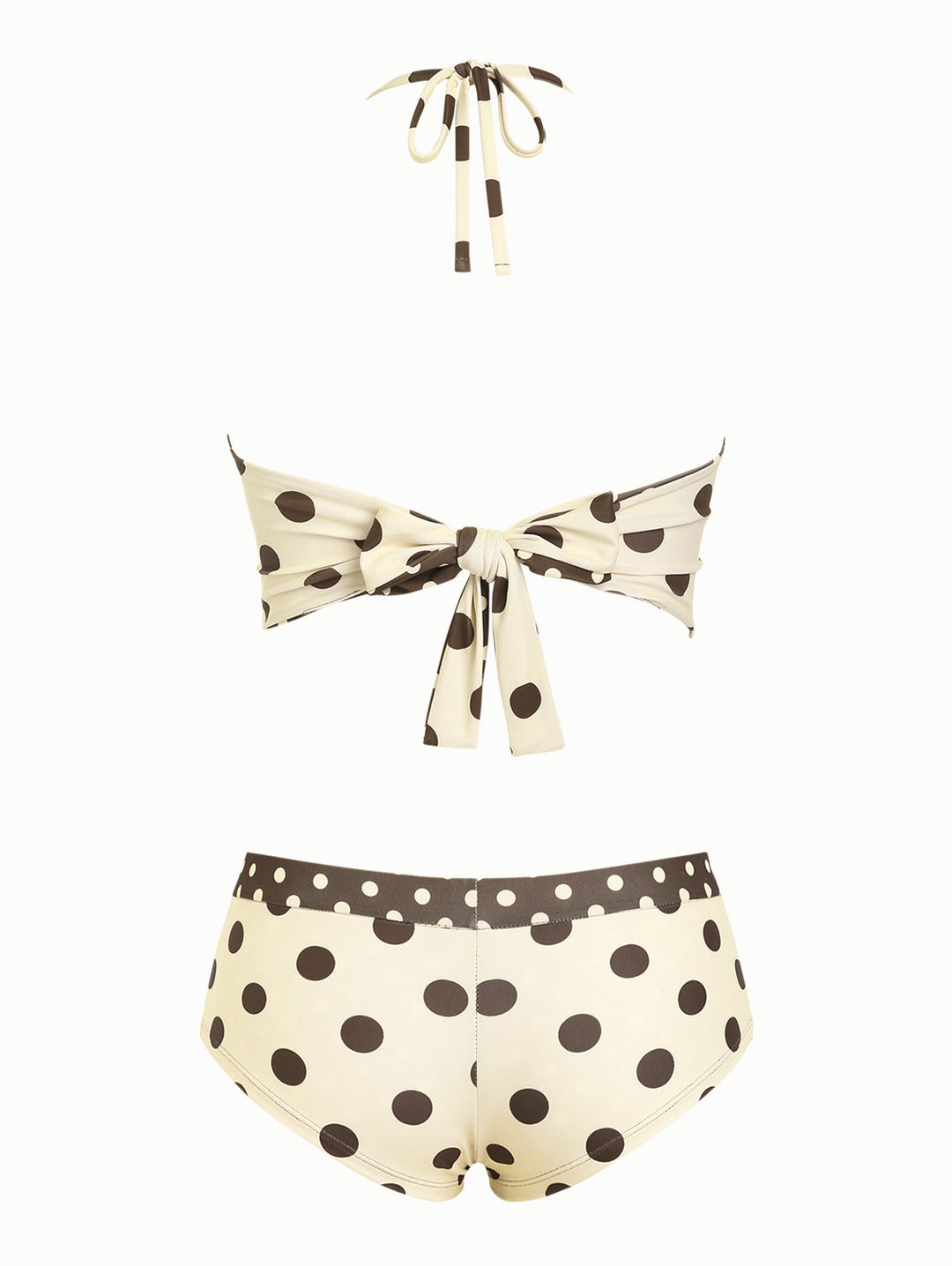 Apricot Polka Dot Halter Tied Back Reversible Top & Cheeky Boyshorts Tankini Set