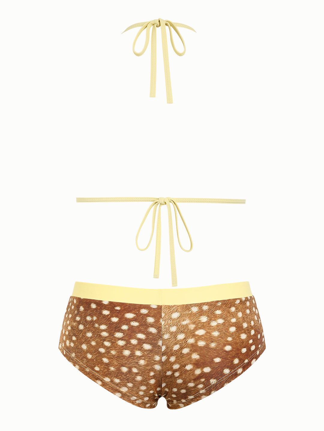 Brown Deer Print Bowknot Contrast Binding Triangle Cheeky Boyshorts Bikini Set