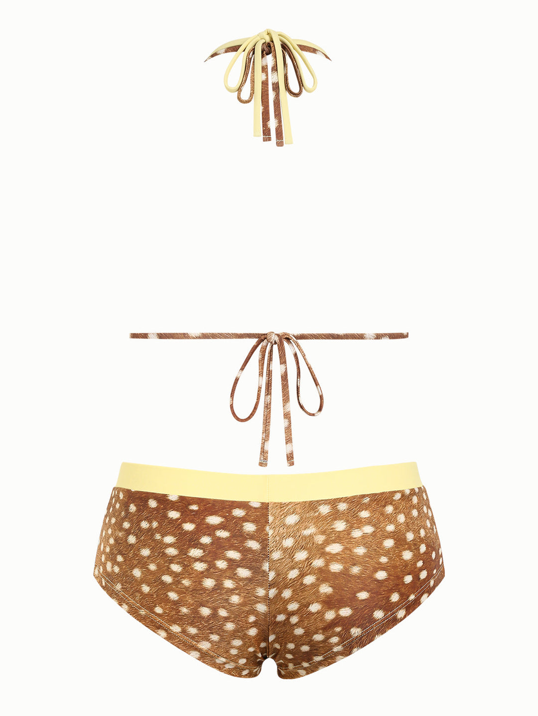 Brown Deer Print O Ring Double Layer Top & Cheeky Boyshorts Bikini Set