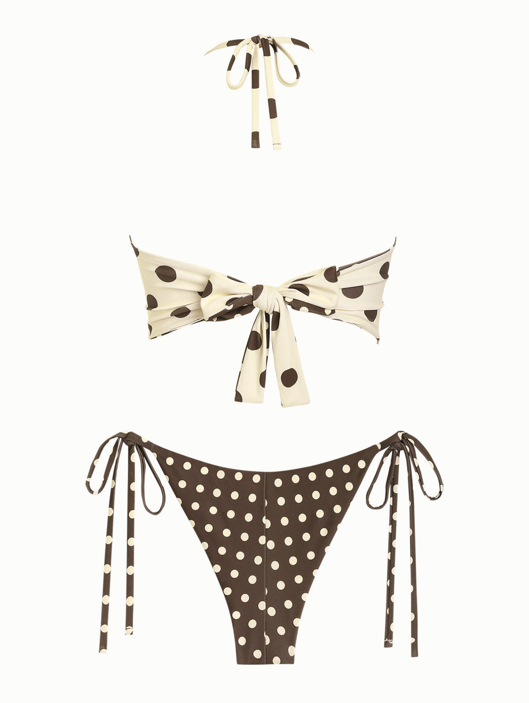 Apricot Polka Dot Halter Tied Back Top & Cheeky Brazilian Bottom Reversible Tankini Set