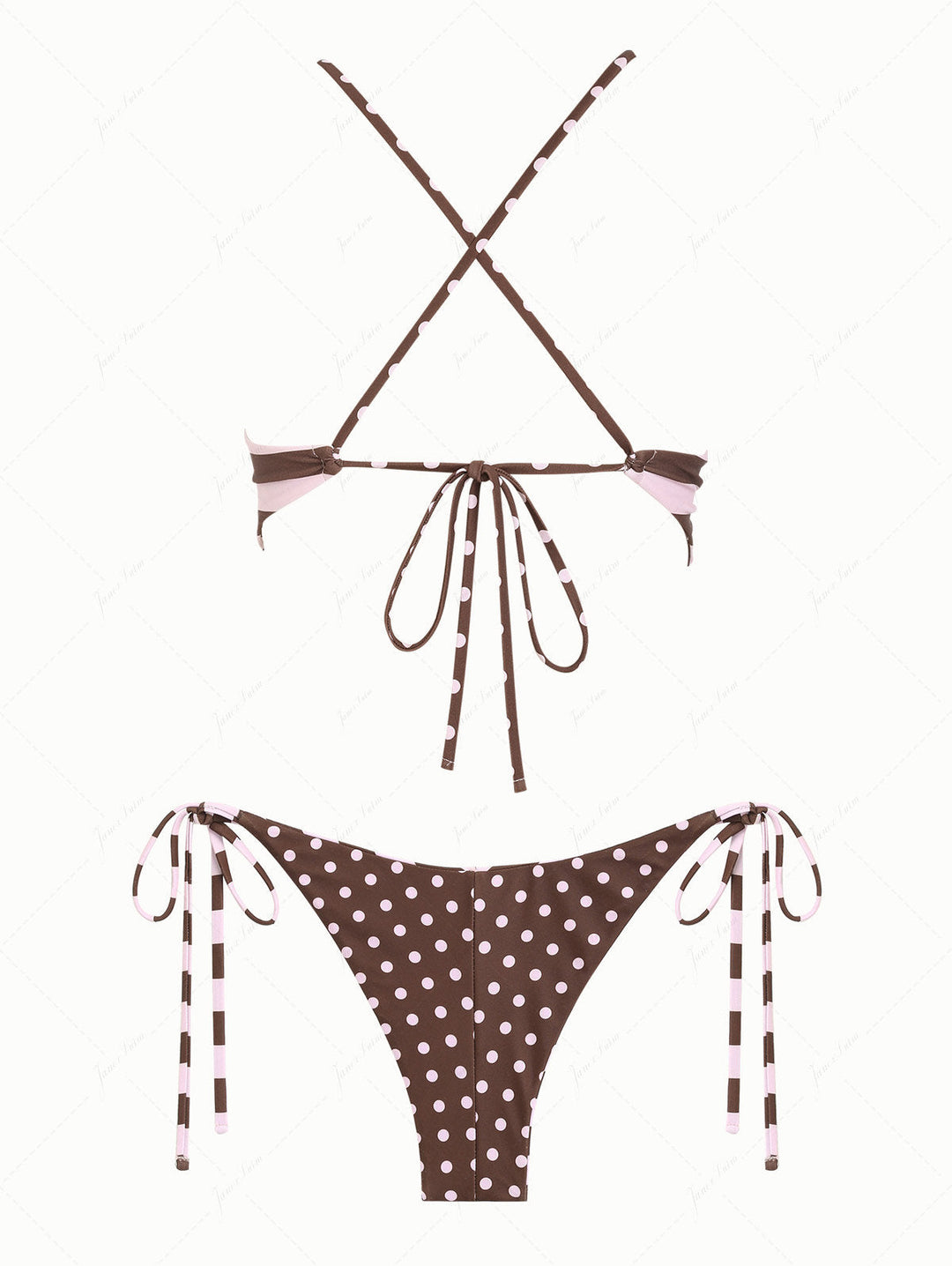 Pink Striped Polka Dot Crisscross Tie Top & Cheeky Brazilian Bottom Reversible Tankini Set