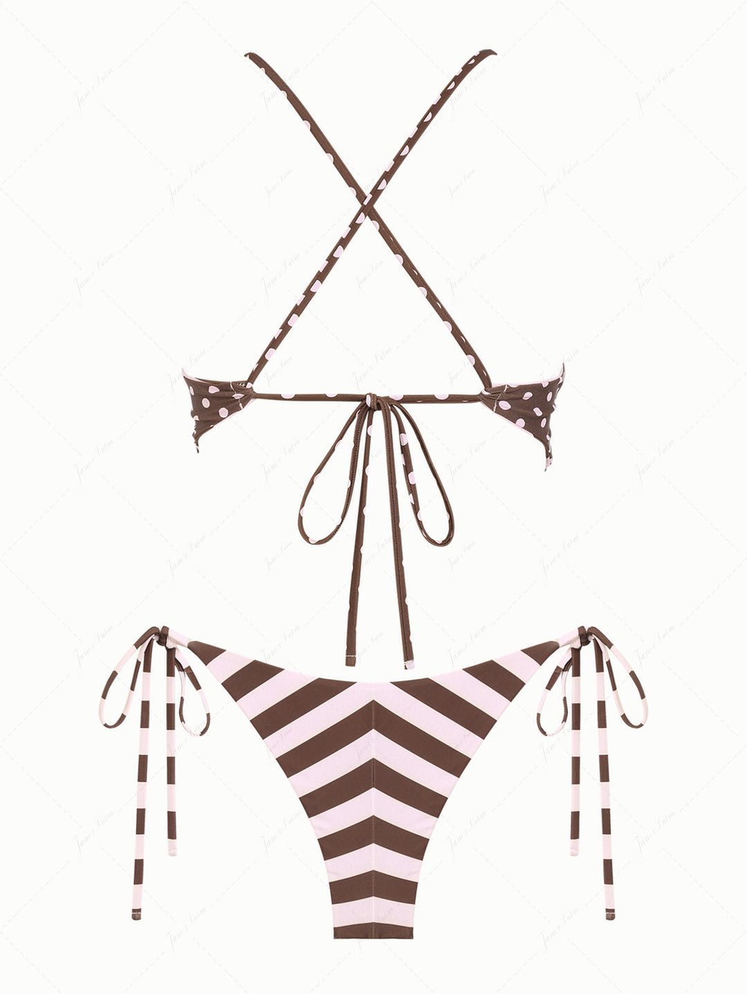 Pink Striped Polka Dot Crisscross Tie Top & Cheeky Brazilian Bottom Reversible Tankini Set