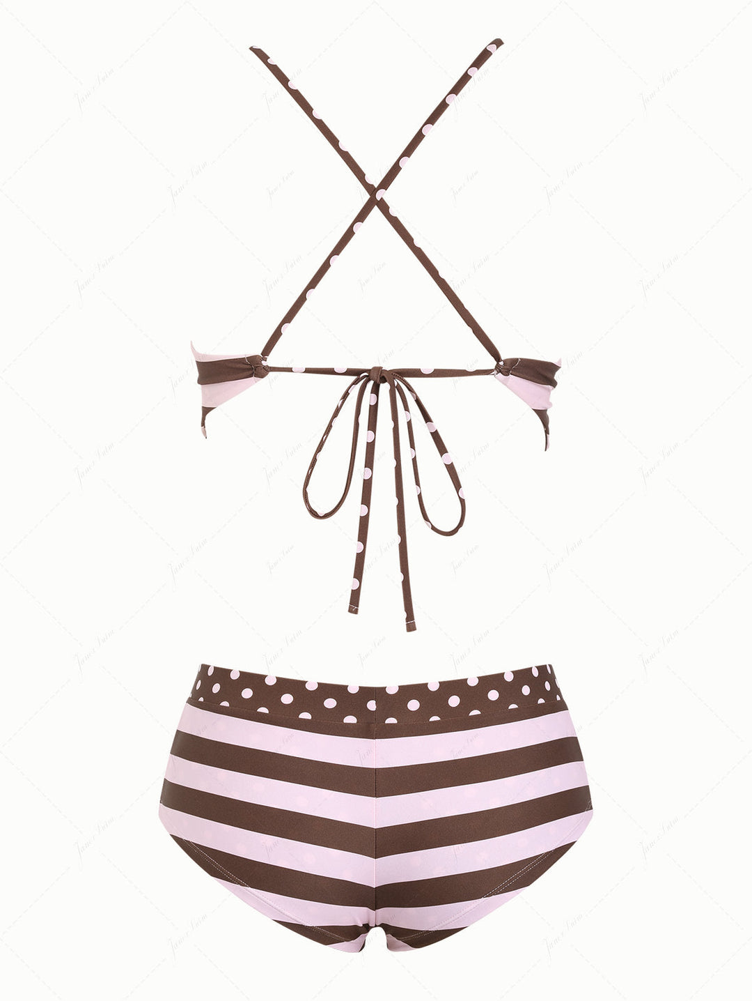 Pink Striped Polka Dot Crisscross Tie Reversible Top & Cheeky Boyshorts Tankini  Set
