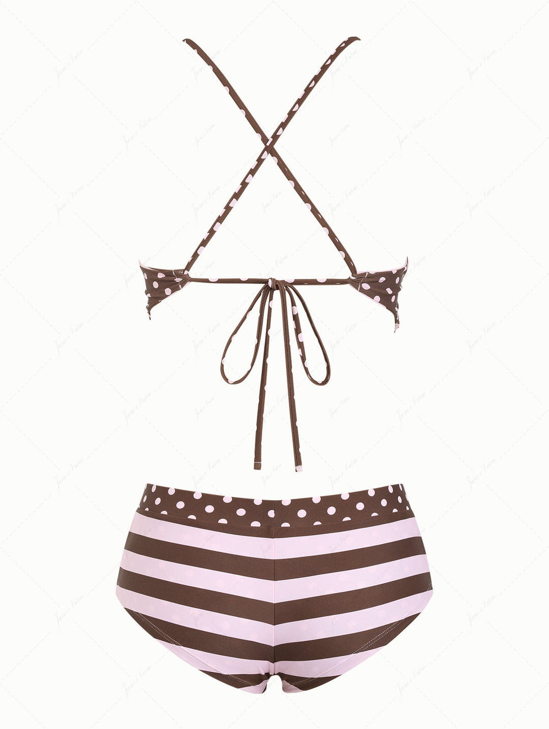 Pink Striped Polka Dot Crisscross Tie Reversible Top & Cheeky Boyshorts Tankini  Set