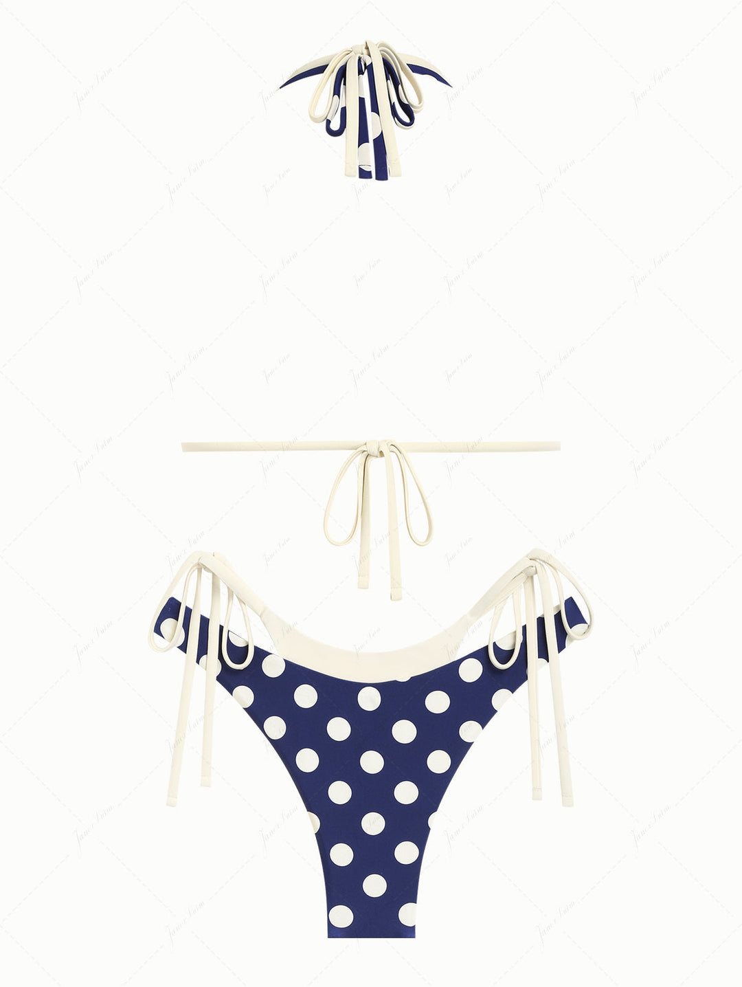 Deep Blue Polka Dot Print O Ring Double Layer Bikini Set