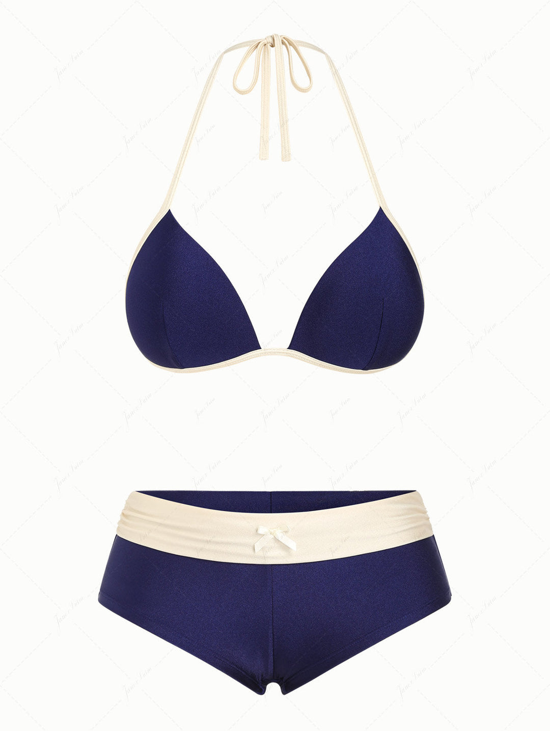 Deep Blue Contrast Binding Triangle Push Up Cheeky Boyshorts Bikini Set