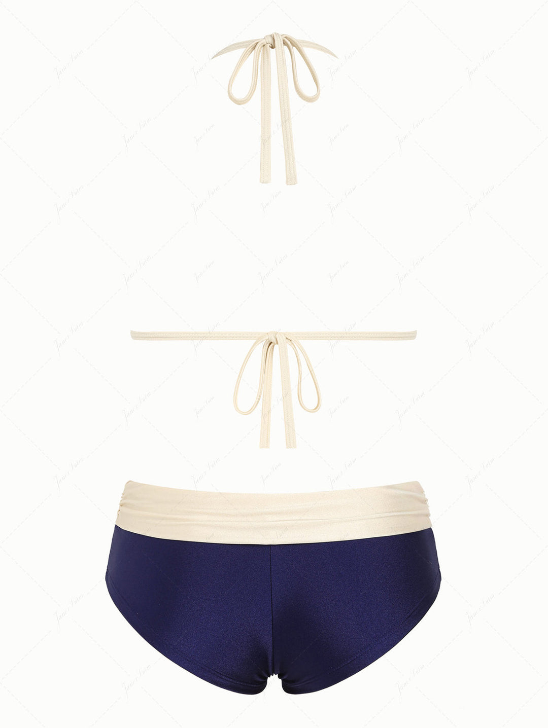 Deep Blue Contrast Binding Triangle Push Up Cheeky Boyshorts Bikini Set