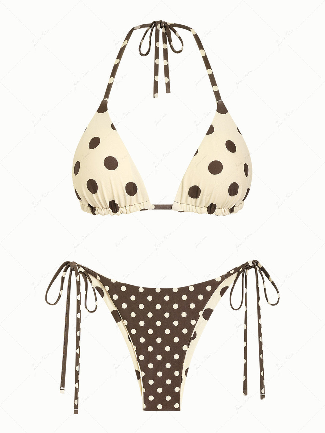 Apricot Polka Dot Halter Triangle Top & Cheeky Brazilian Bottom Reversible Bikini Set