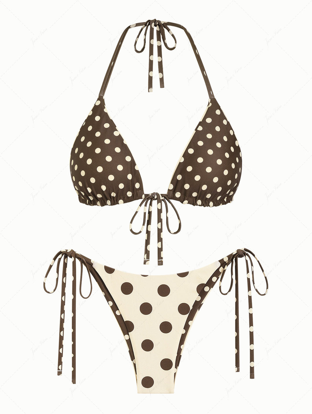 Apricot Polka Dot Halter Triangle Top & Cheeky Brazilian Bottom Reversible Bikini Set