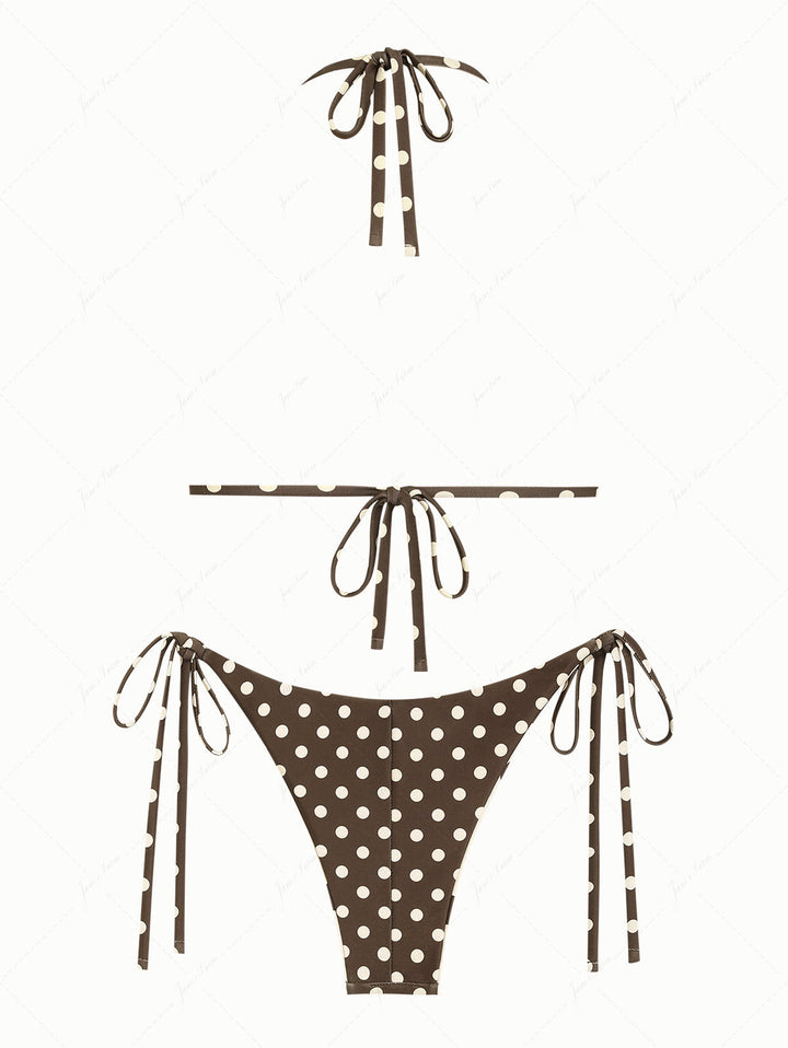 Apricot Polka Dot Halter Triangle Top & Cheeky Brazilian Bottom Reversible Bikini Set