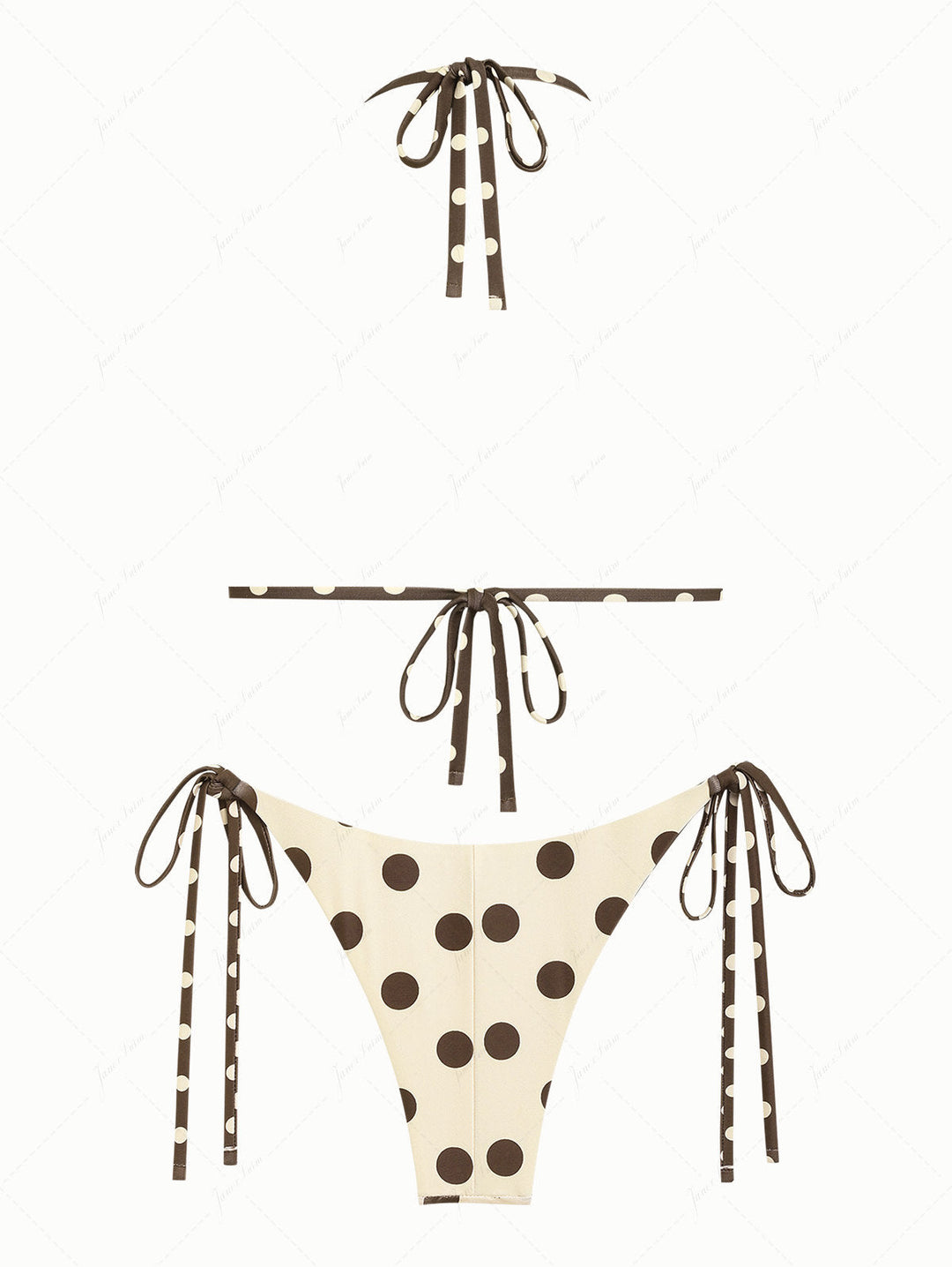 Apricot Polka Dot Halter Triangle Top & Cheeky Brazilian Bottom Reversible Bikini Set