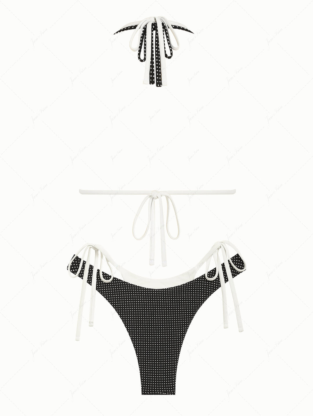 Black Pin Dot Jacquard O Ring Double Layer Bikini Set