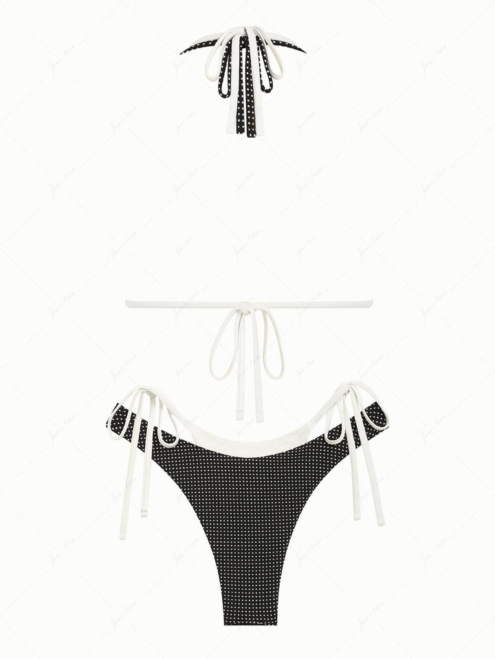 Black Pin Dot Jacquard O Ring Double Layer Bikini Set