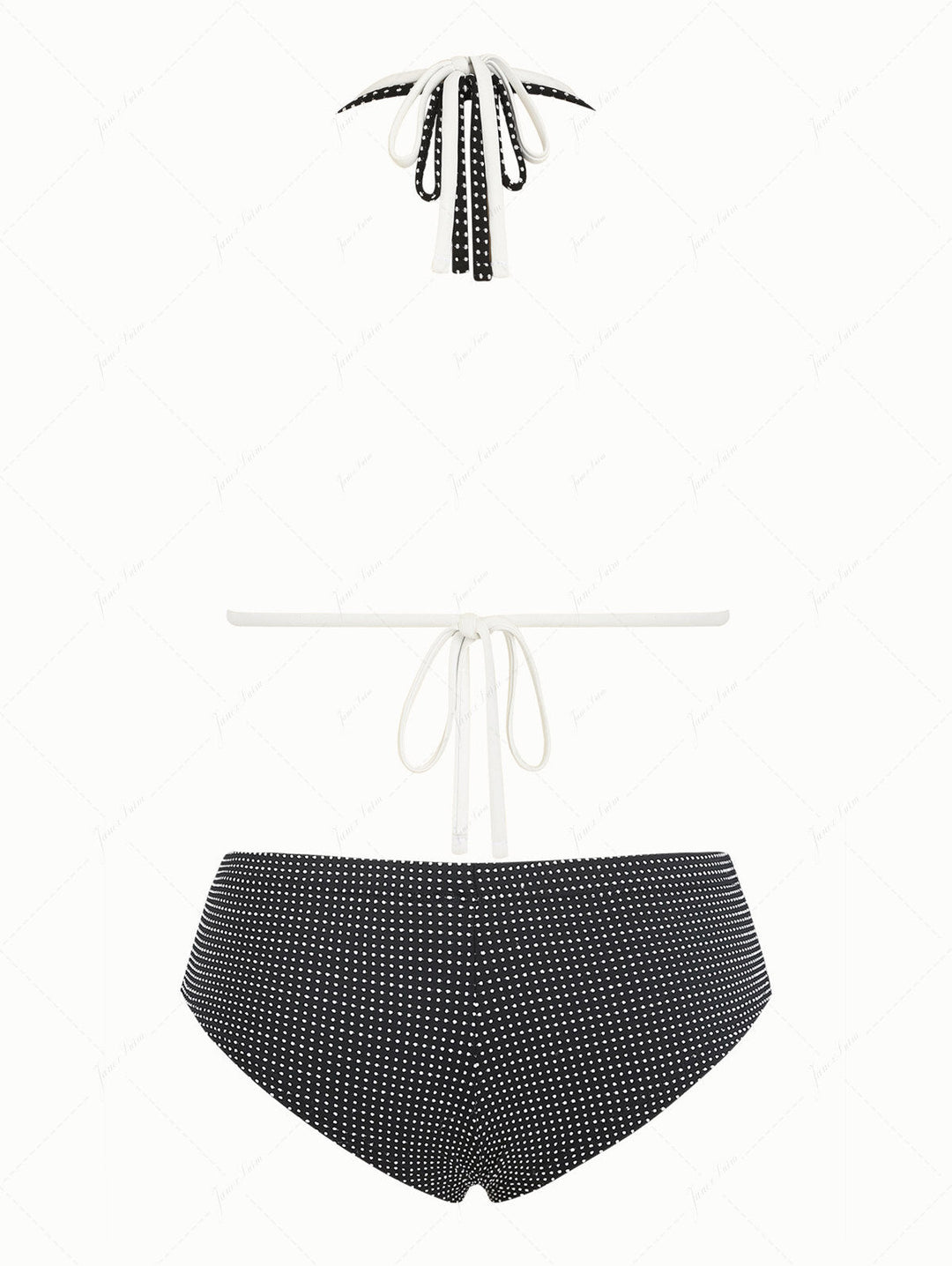 Black Pin Dot Jacquard O Ring Double Layer Top & Cheeky Boyshorts Bikini Set