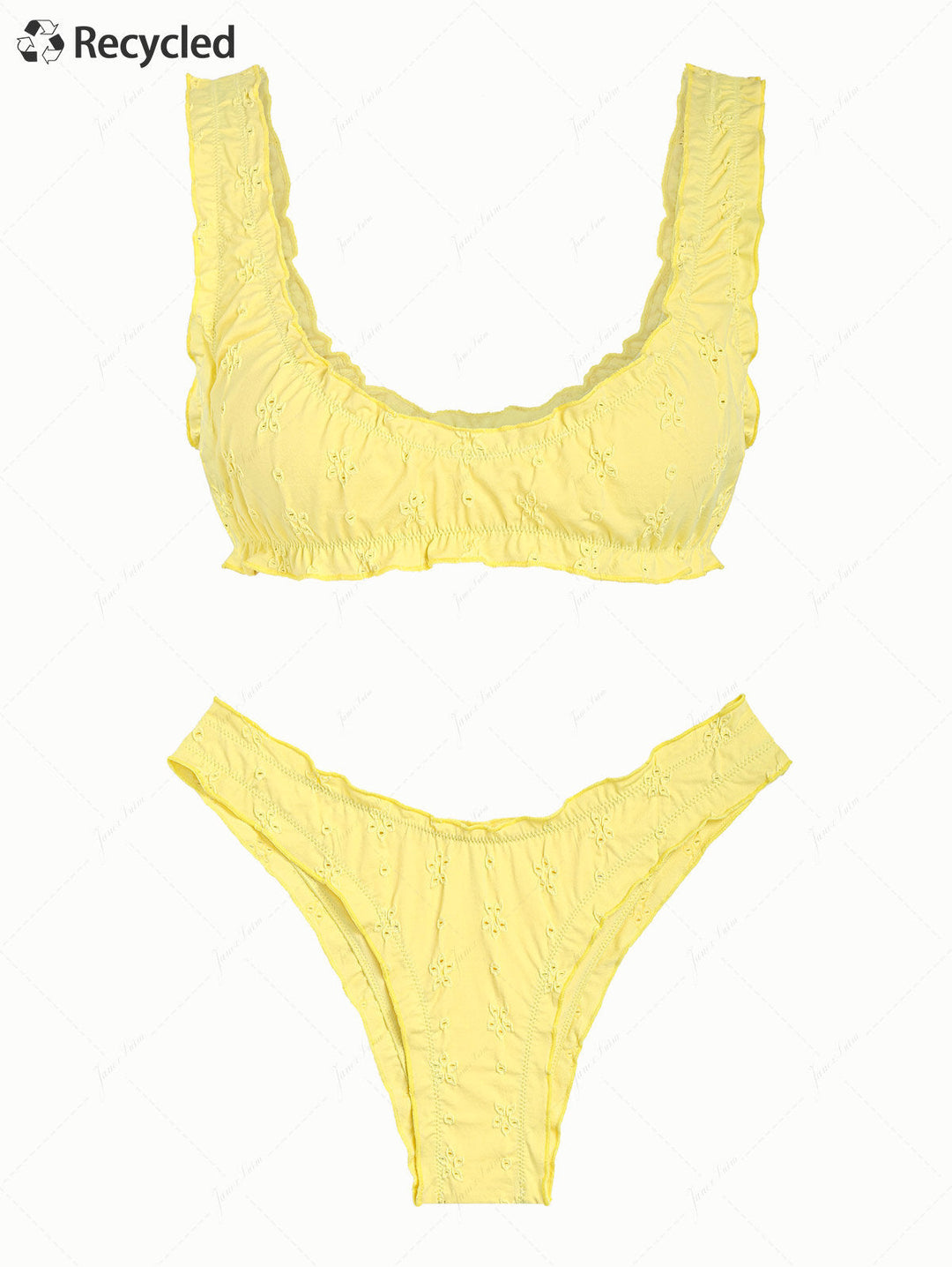 Yellow Recycled Fabric Jacquard Ruffles Edge Bralette Bikini Set