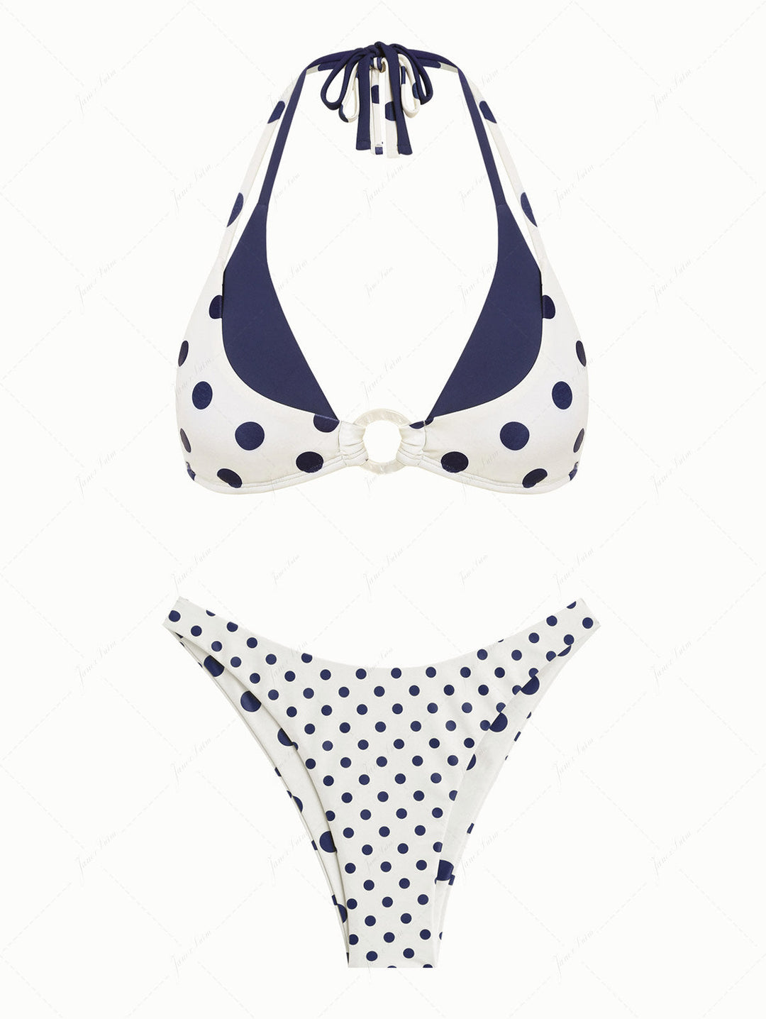 Cadetblue Polka Dot O Ring Double Layer Top & Reversible Cheeky Bottom Bikini Set