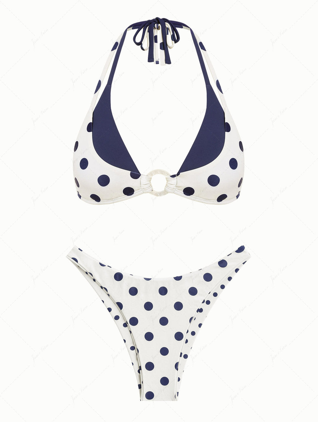 Cadetblue Polka Dot O Ring Double Layer Top & Reversible Cheeky Bottom Bikini Set