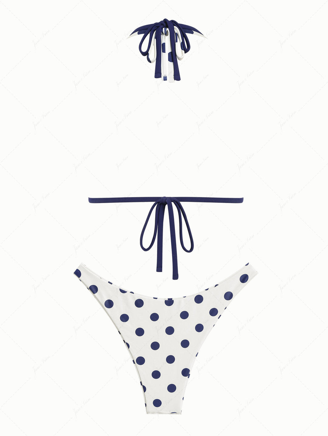 Cadetblue Polka Dot O Ring Double Layer Top & Reversible Cheeky Bottom Bikini Set