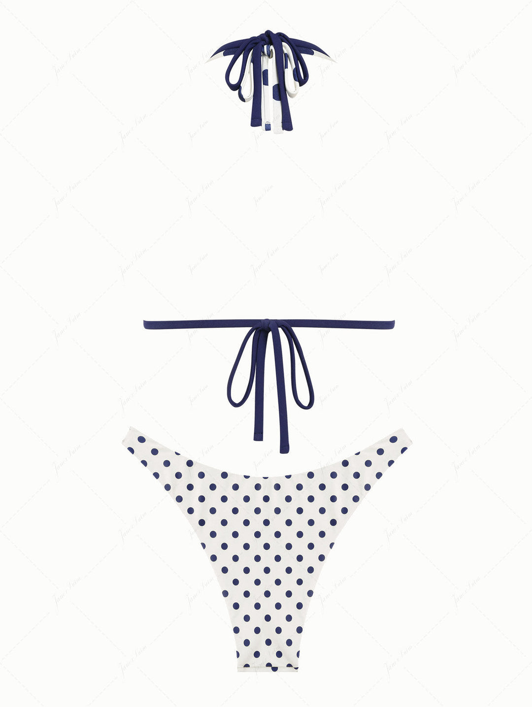 Cadetblue Polka Dot O Ring Double Layer Top & Reversible Cheeky Bottom Bikini Set