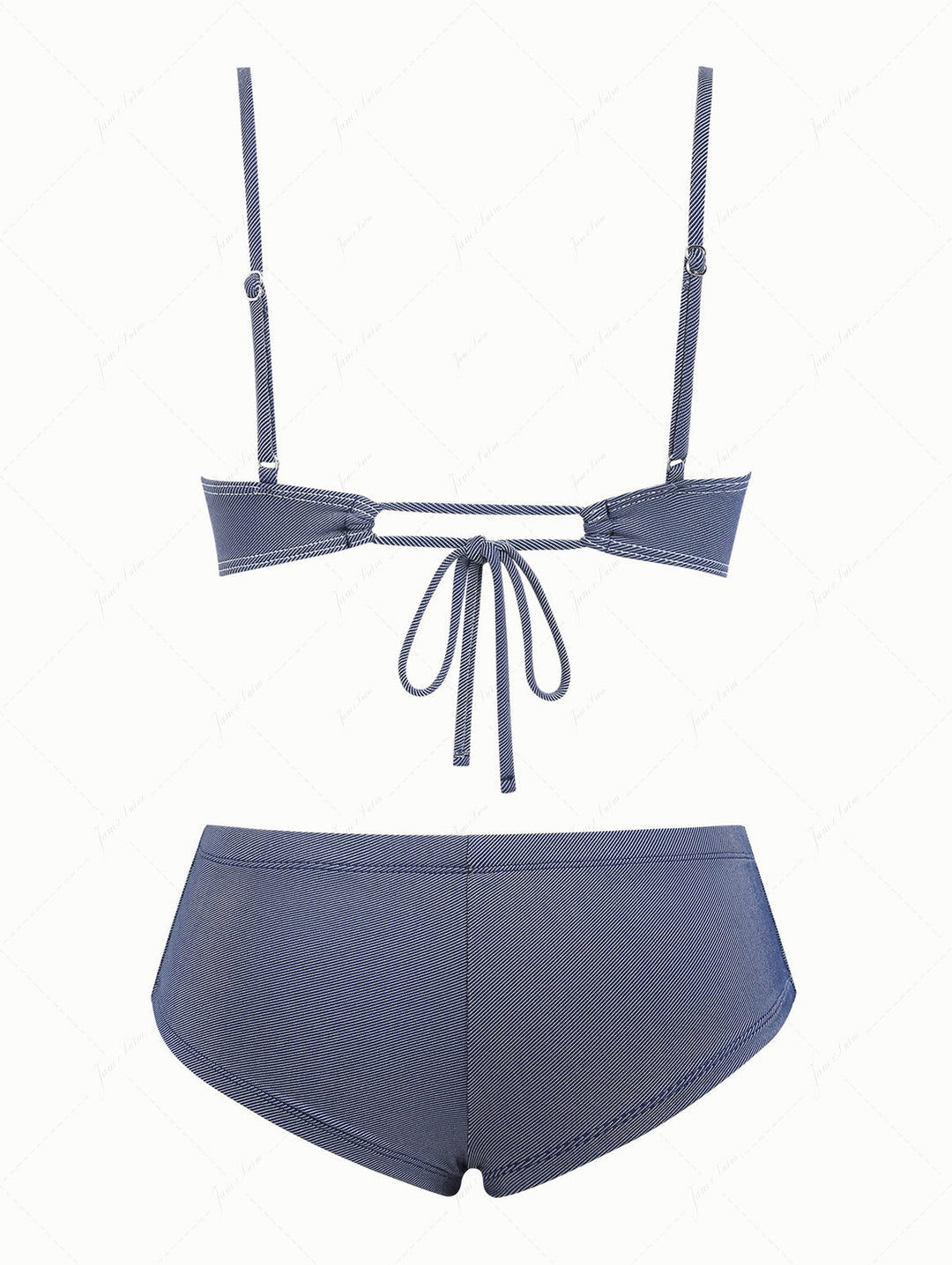 Deep Blue Denim Lace Bowknot Underwire Cheeky Boyshorts Bikini Set