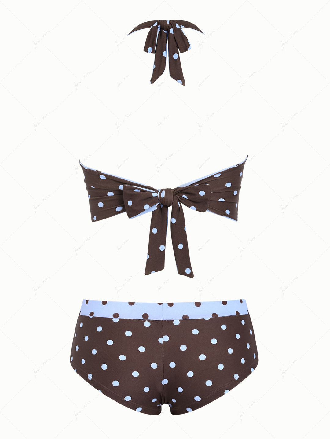 Sky Blue Polka Dot Halter Tied Back Reversible Top & Cheeky Boyshorts Tankini Set