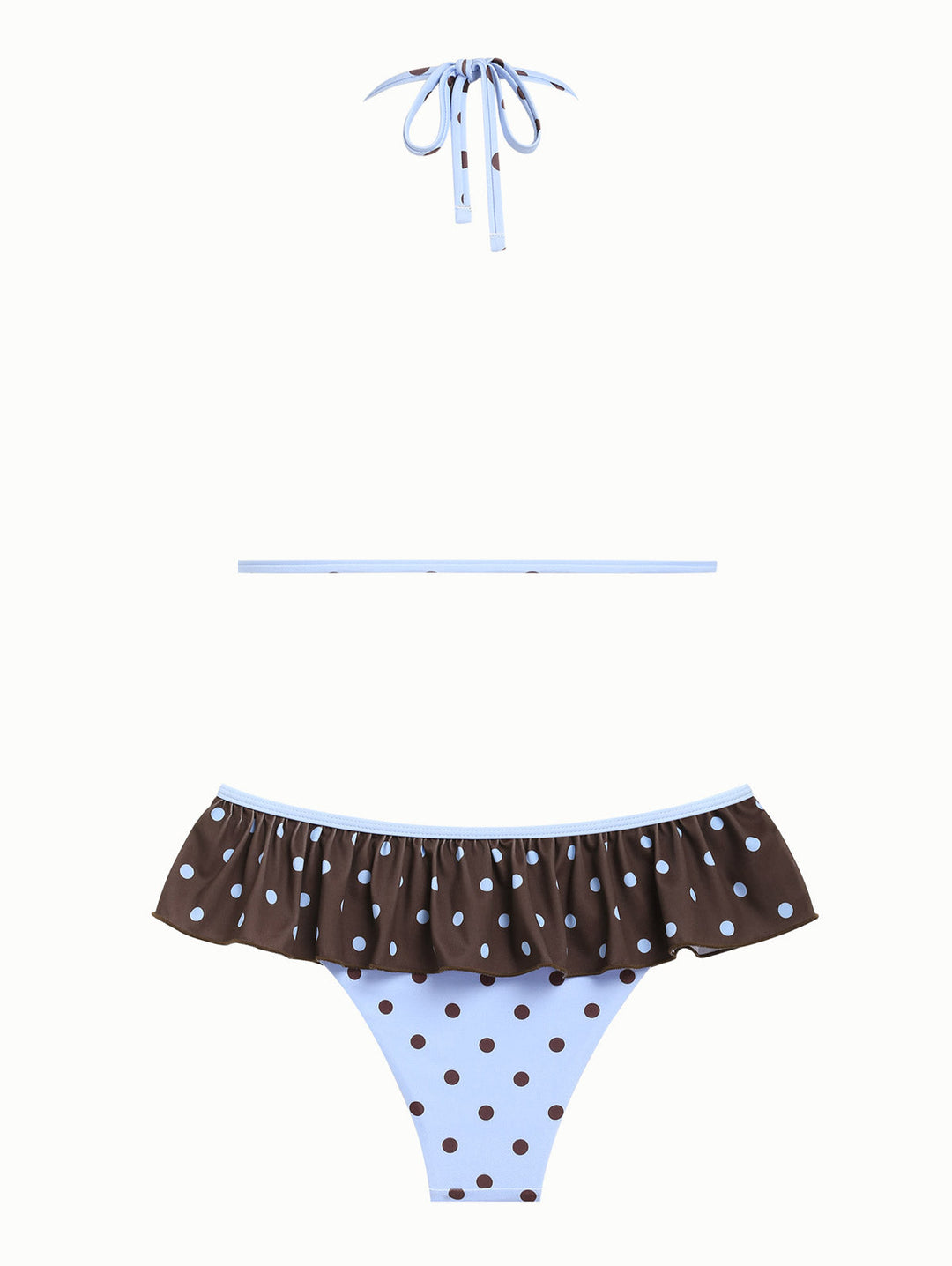 Sky Blue Polka Dot Reversible Triangle Top & Skirted Bottom Bikini Set