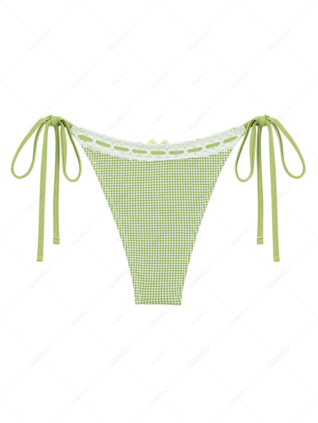 Green Gingham Lace Bowknot Tie Side Cheeky Bikini Bottom