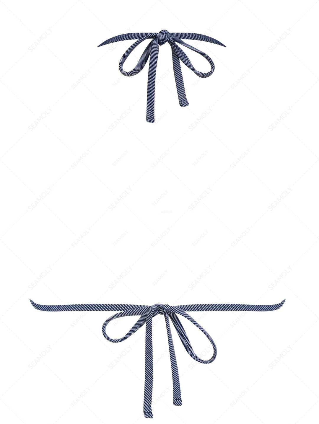 Deep Blue Denim Lace Bowknot Halter Triangle Bikini Top