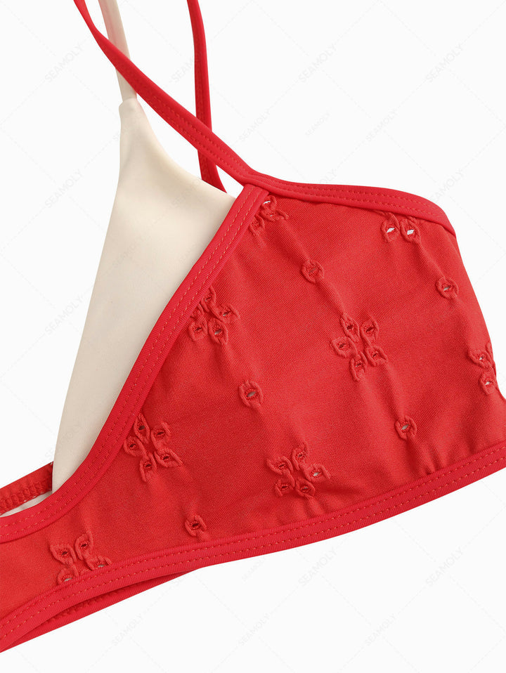 Seamolly 3 Piece Recycled Fabric Jacquard String Double Layer Cheeky Boyshort Bikini Set