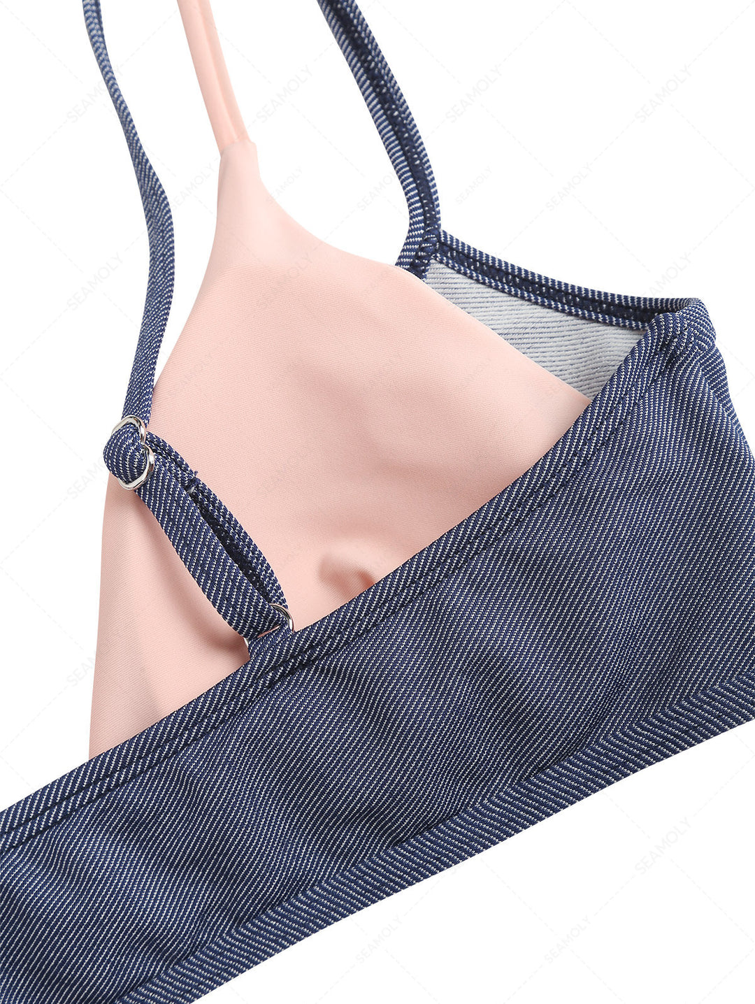 Seamolly Denim Contrast Color Tie Side Double Layer Bikini Set