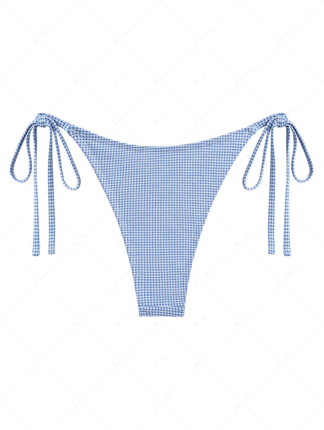 Blue Knitted Plaid Fabric Tie Side String Bikini Bottom