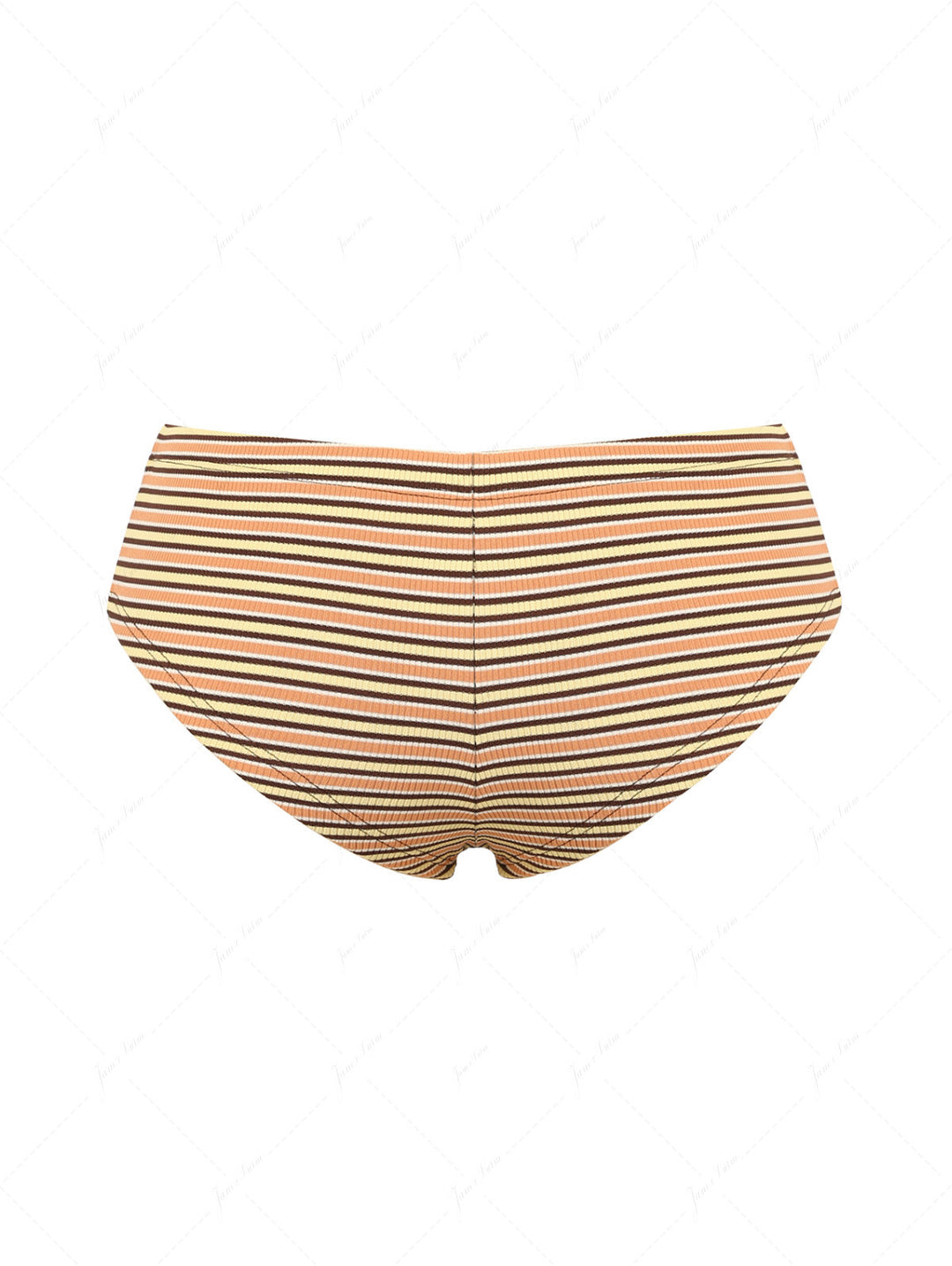 Yellow Ribbed Knit Striped Bowknot Bikini Bottom Cheeky Swim Boyshorts