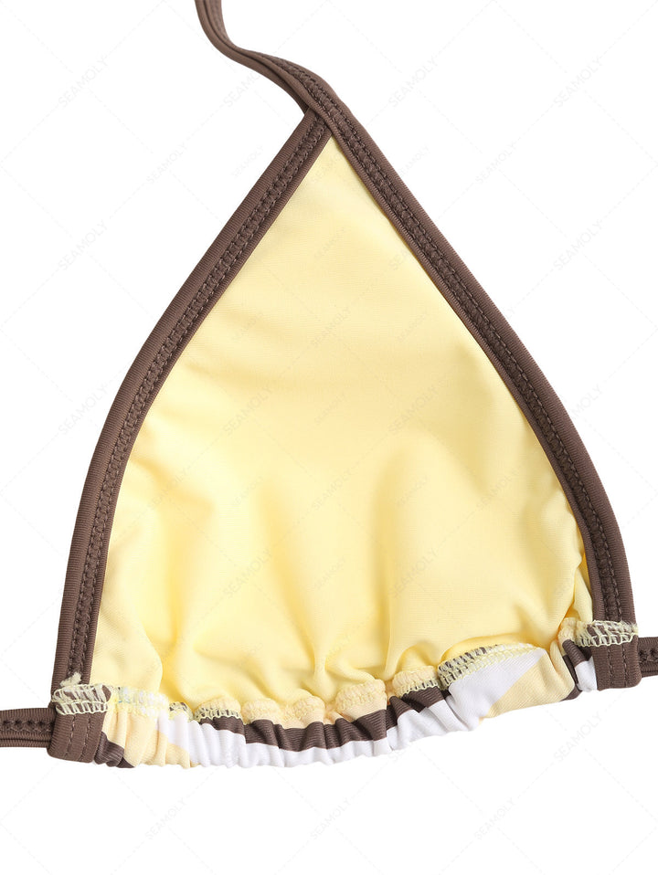 Seamolly Striped Contrast Binding Triangle Cheeky Boyshorts Bikini Set