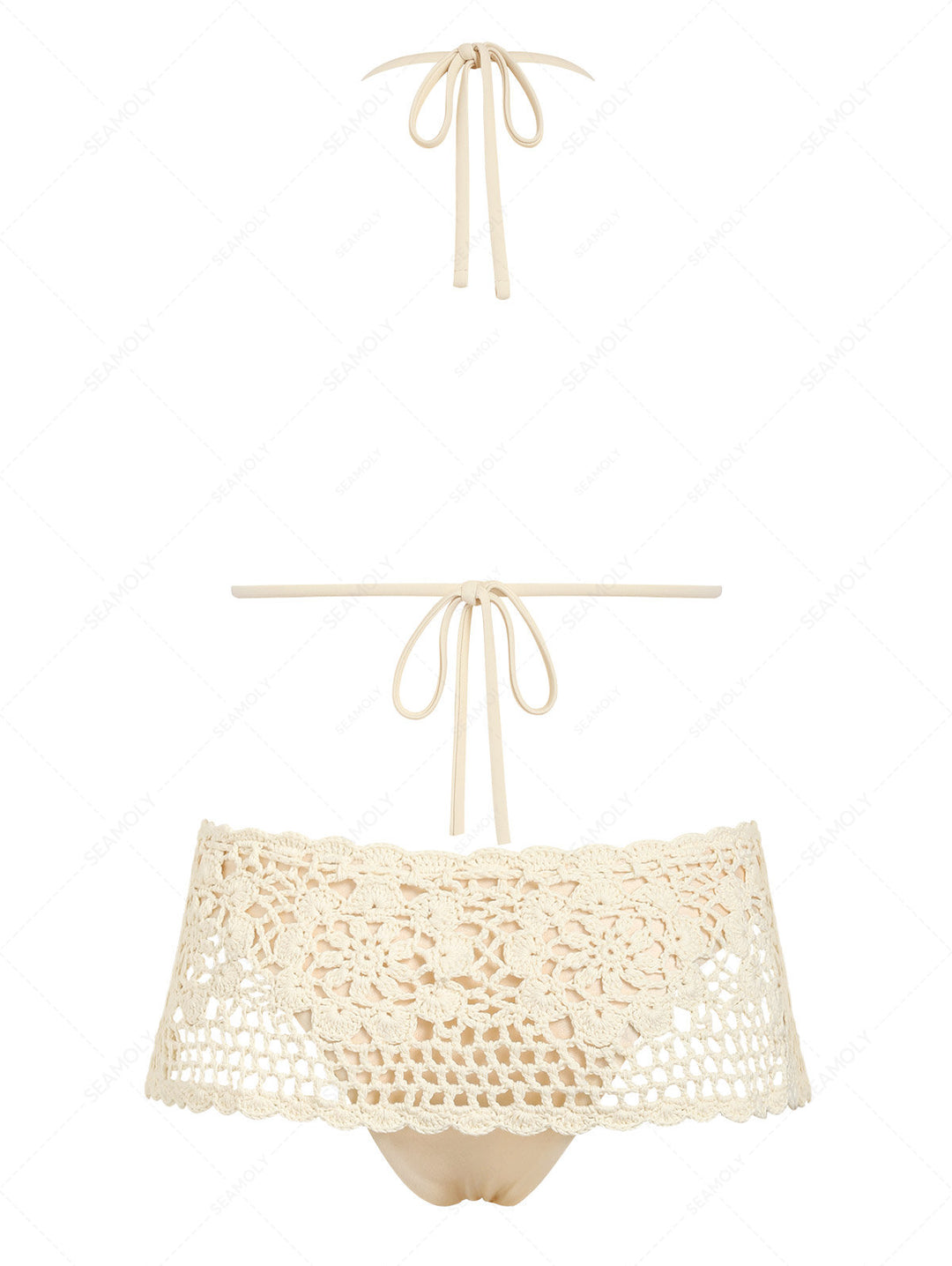 Seamolly Crochet Floral Scalloped Trim Triangle Skirtini Bikini Set