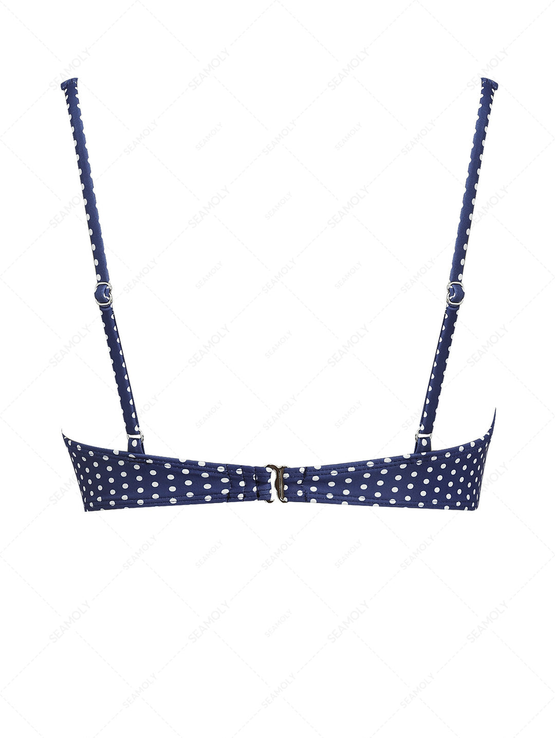 Deep Blue Polka Dot Lace Bowknot Underwire Bikini Top