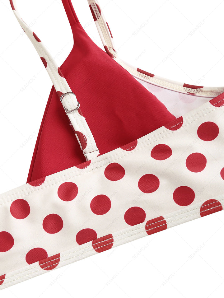 Seamolly Contrast Color Polka Dot Print String Double Layer Bikini Set