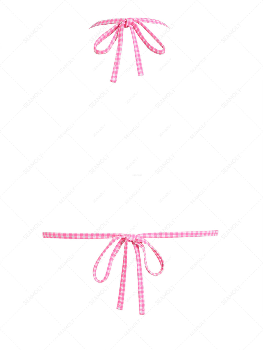 Light Pink Bubble Grid Lace Bowknot Halter Triangle Bikini Top