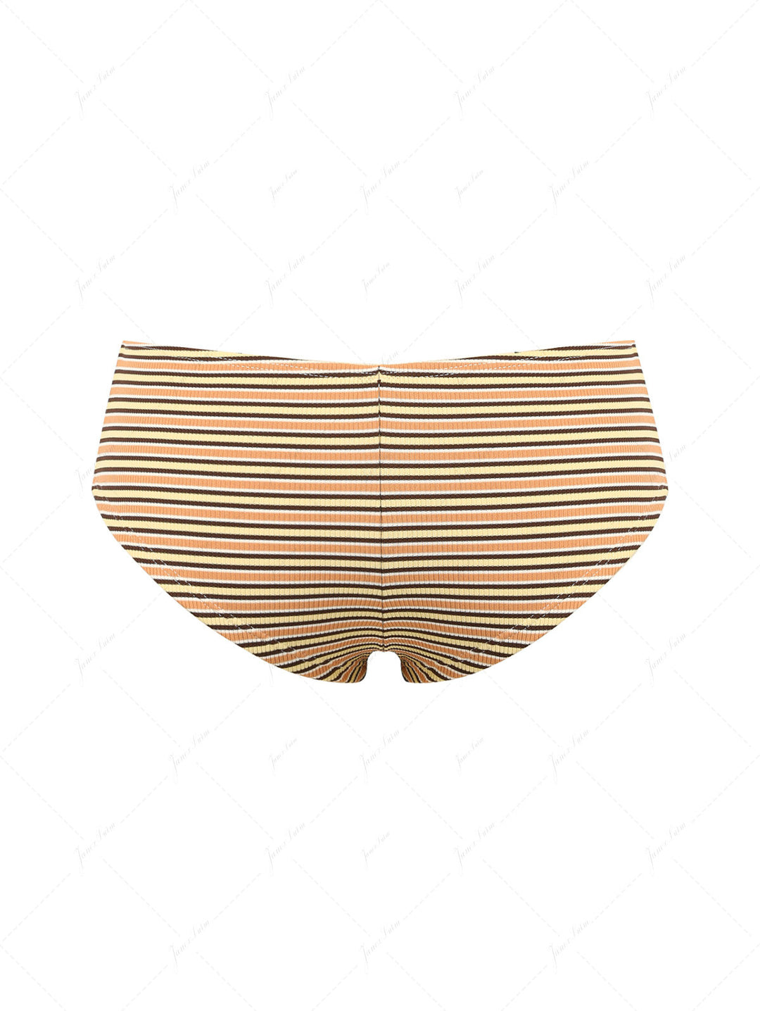 Yellow Ribbed Knit Striped Bowknot Bikini Bottom Cheeky Swim Boyshorts