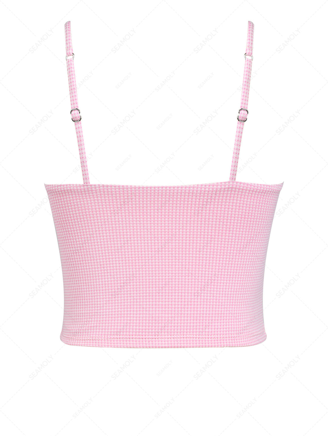 Light Pink Knitted Plaid Lace Bowknot Tankini Top