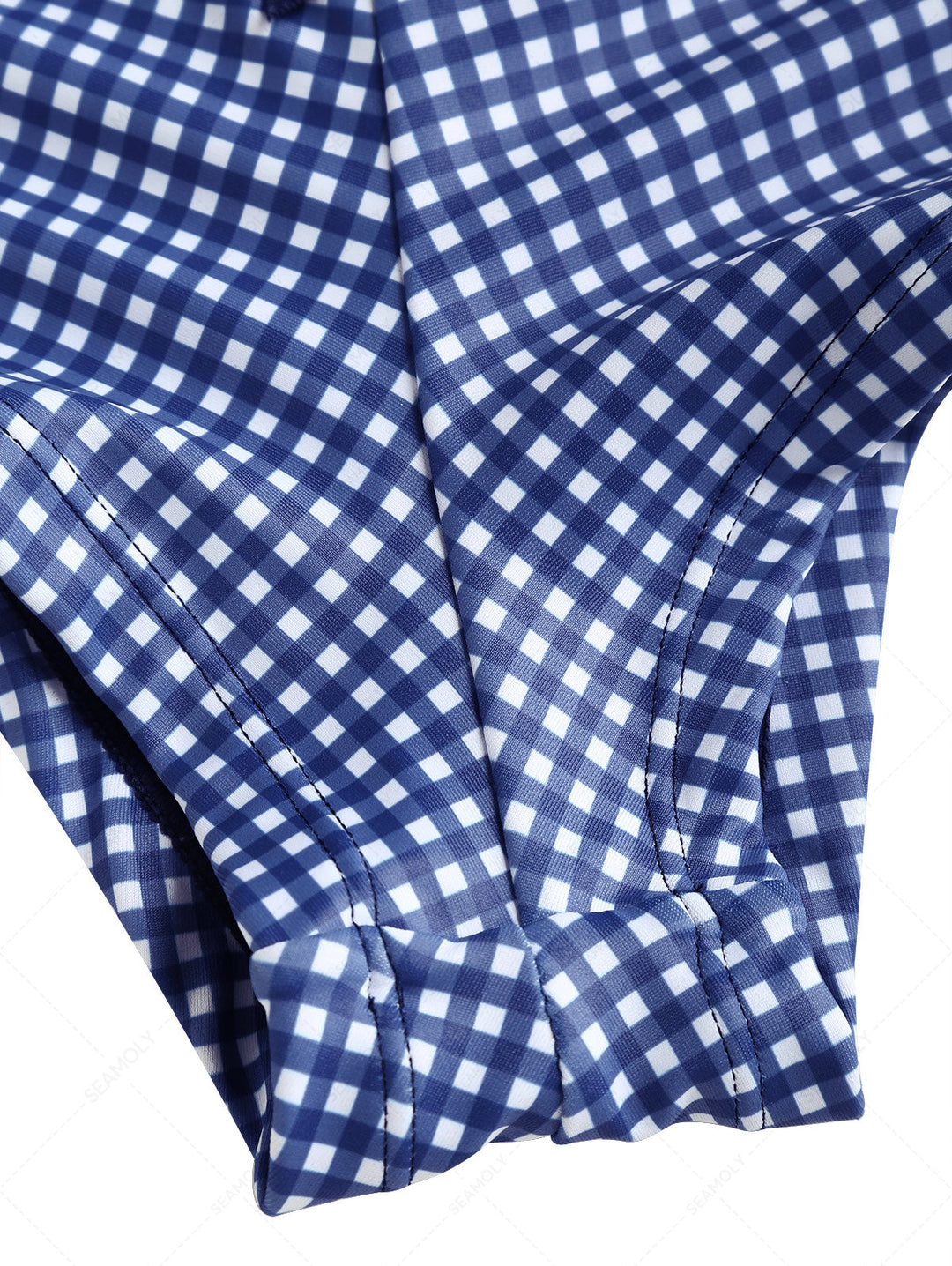 Seamolly 3 Piece Gingham Frilled Ruffles Bowknot Triangle Cheeky Boyshort Bikini Set